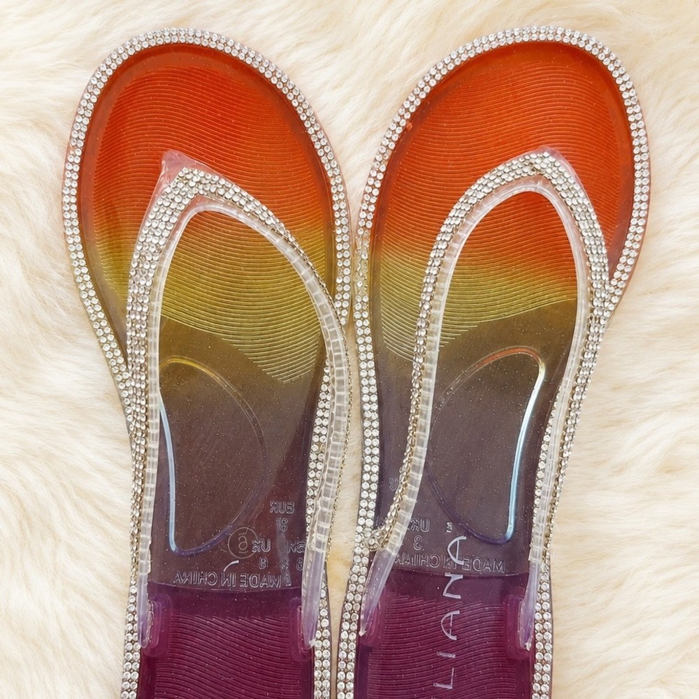 Liliana Womens Rhinestone Jelly Thong Sandals Clear Ombre Coral Purple Beach 6